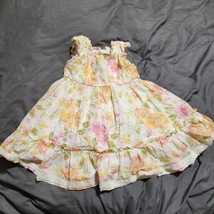Girls Floral Ruffle Sundress - Pink, Yellow & Green